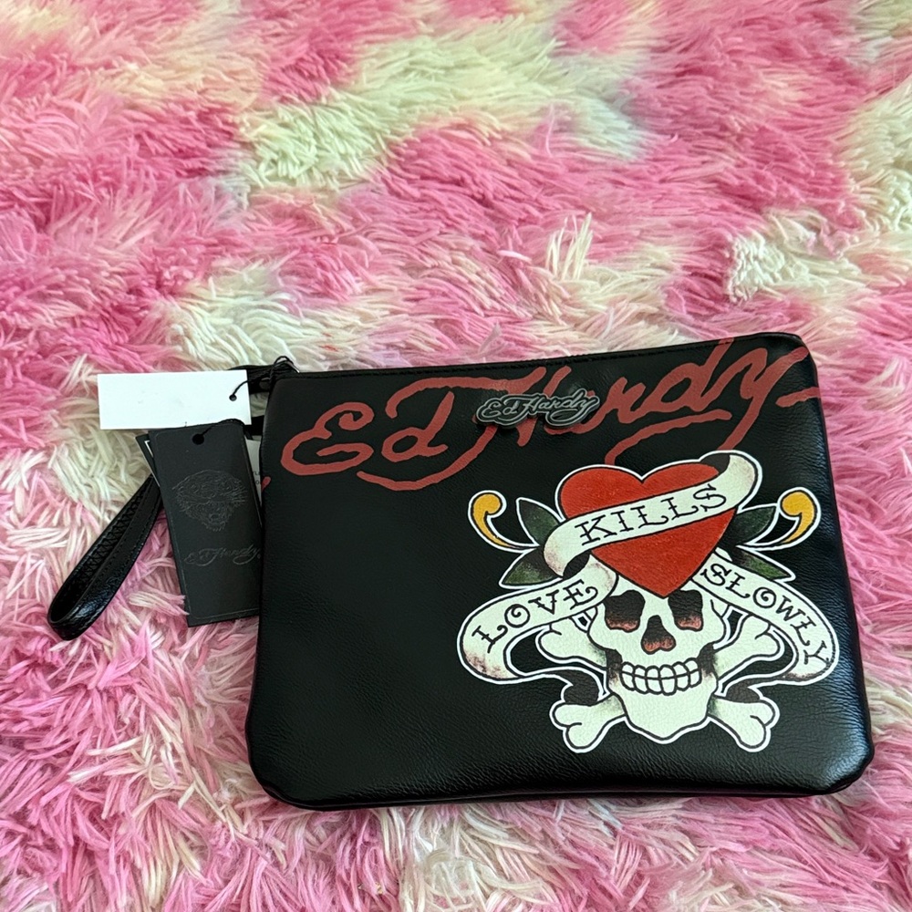 Ed Hardy Black and Red Love Skull Wristlet